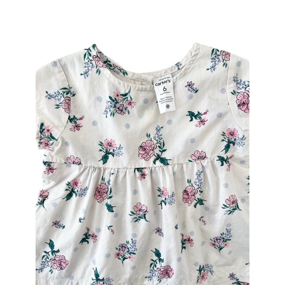 Carter's White and Pink Floral & Polka Dot Tunic Blouse | Baby Girl 6 Months - Picture 2 of 4